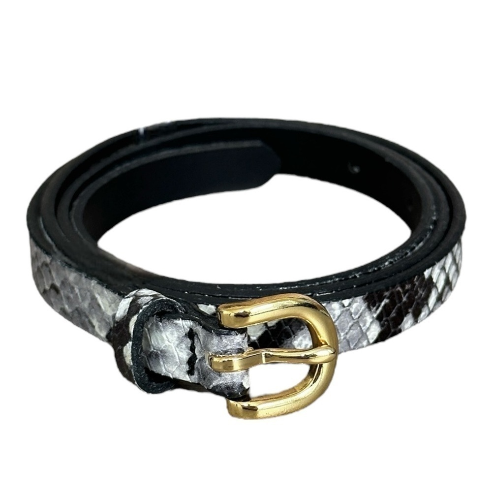 J.Crew Skinny Belt Size S Gray Snake Print Genuine Italian Leather Gold Buckle